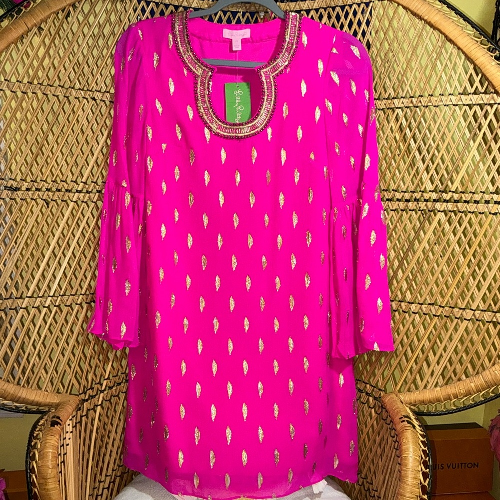 Lilly Pulitzer NWT Amory Tunic Dress Raz Berry Metallic $298 Size 00,4